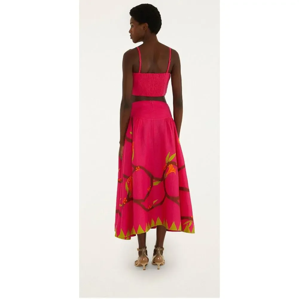 Farm Rio NEW Pink Linen Maxi Skirt, Med